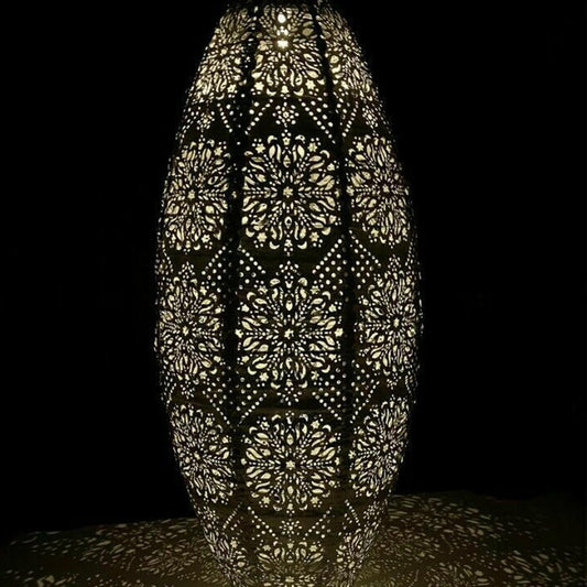 Solar Lantern - Long Oval Moroccan Silver 45cm