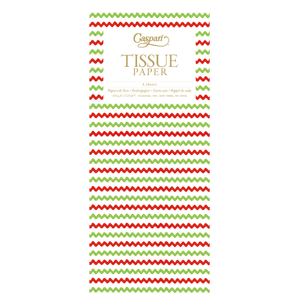 Caspari Rickrack Red Green Chevron Stripe Tissue Paper 4 Sheets of 20 x 30" Tissue Wrapping Paper