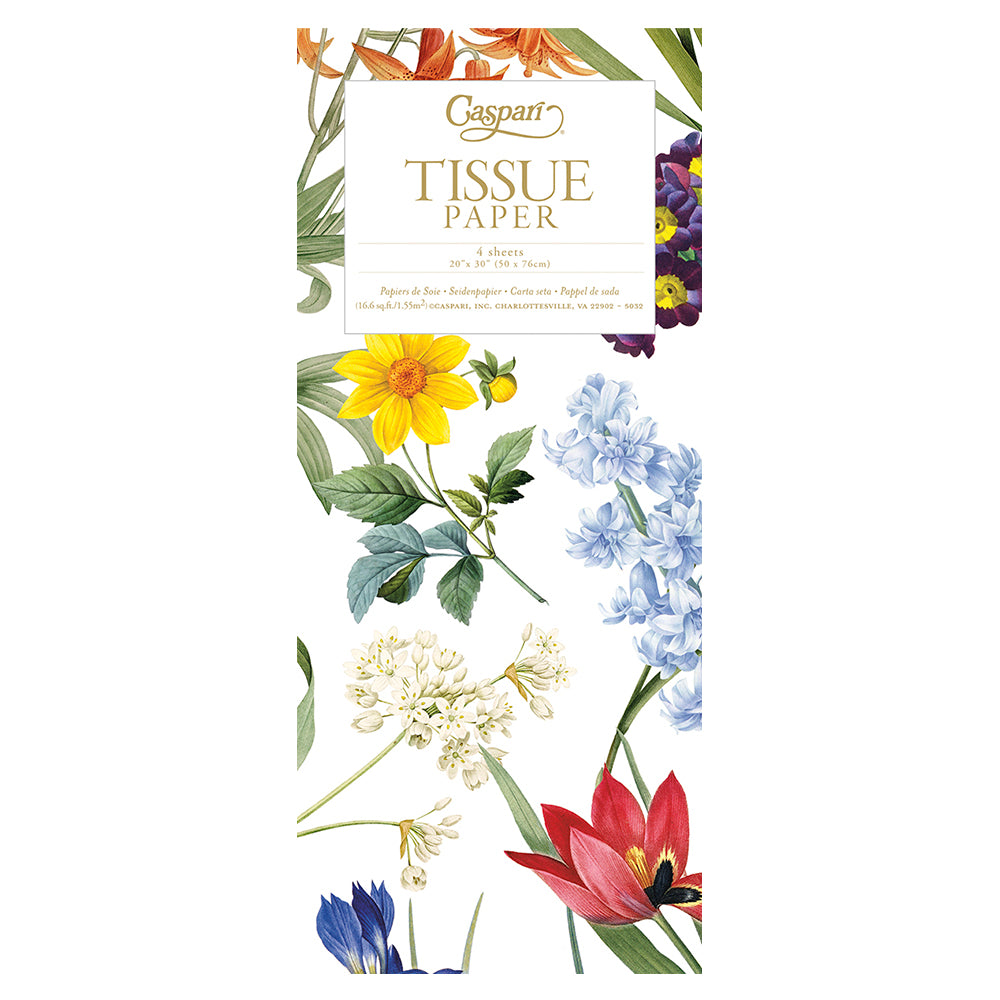 Caspari Redouté Floral White Floral Tissue Paper 4 Sheets of 20 x 30" Tissue Wrapping Paper