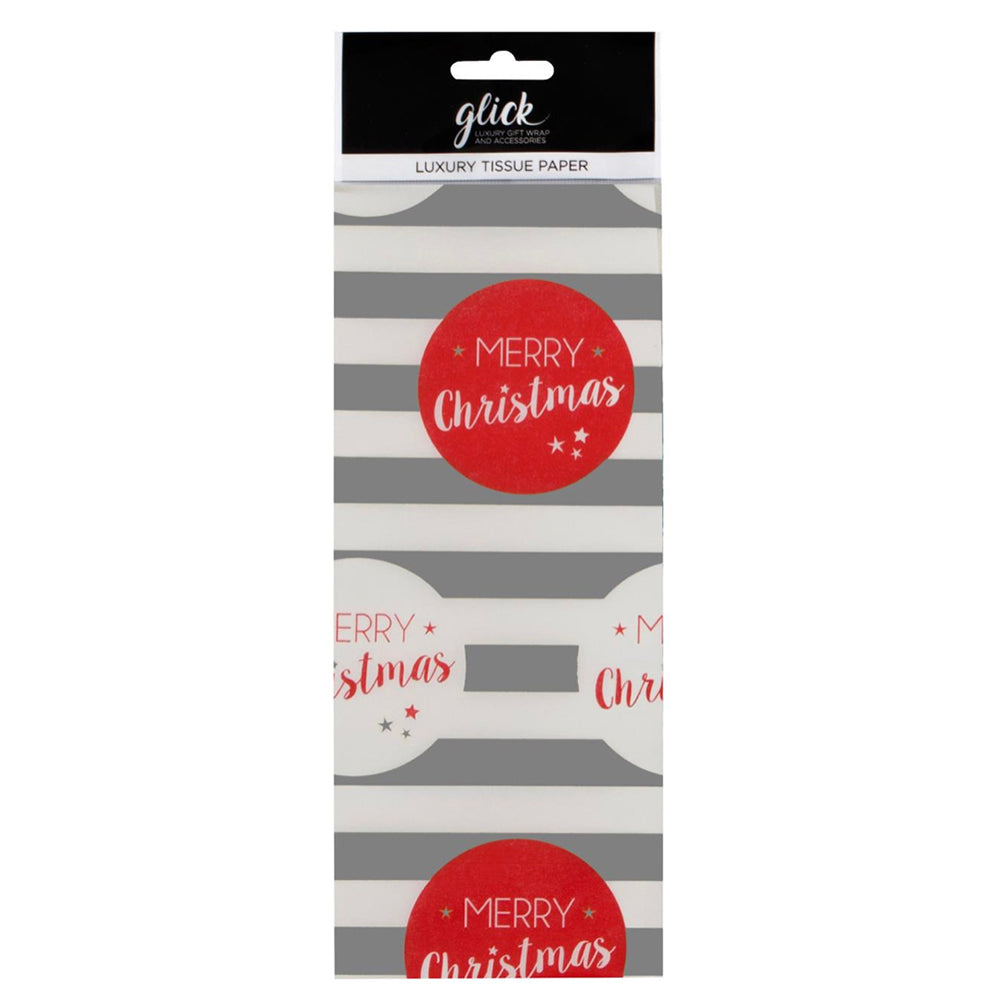 Christmas Stripe Silver Red White Tissue Paper 4 Sheets of 50 x 75 cm Glick Tissue Wrapping Paper