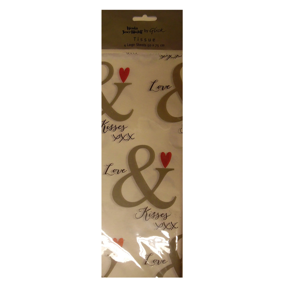 WJB Love and Kisses White Hearts Tissue Paper 4 Sheets of 50 x 75 cm Glick Tissue Wrapping Paper