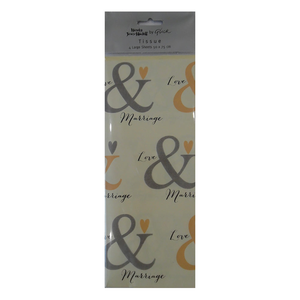 WJB Love and Marriage Hearts Tissue Paper 4 Sheets of 50 x 75 cm Glick Tissue Wrapping Paper