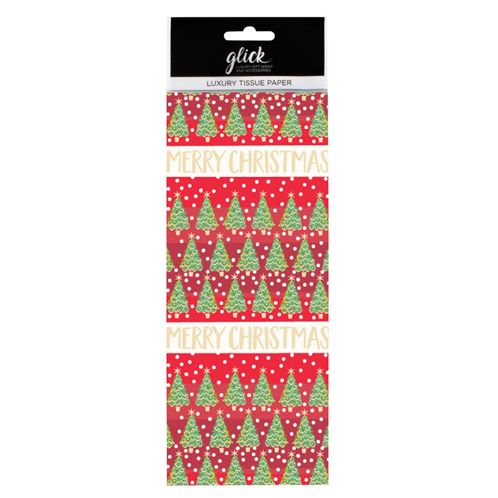 Festive Trees Red Christmas Tissue Paper 4 Sheets of 50 x 75 cm Glick Tissue Wrapping Paper