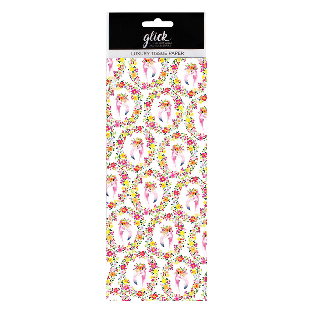 Paper Salad Flamingos White Pink Flower Wreath Tissue Paper 4 Sheets of 50 x 75 cm Glick Tissue Wrapping Paper