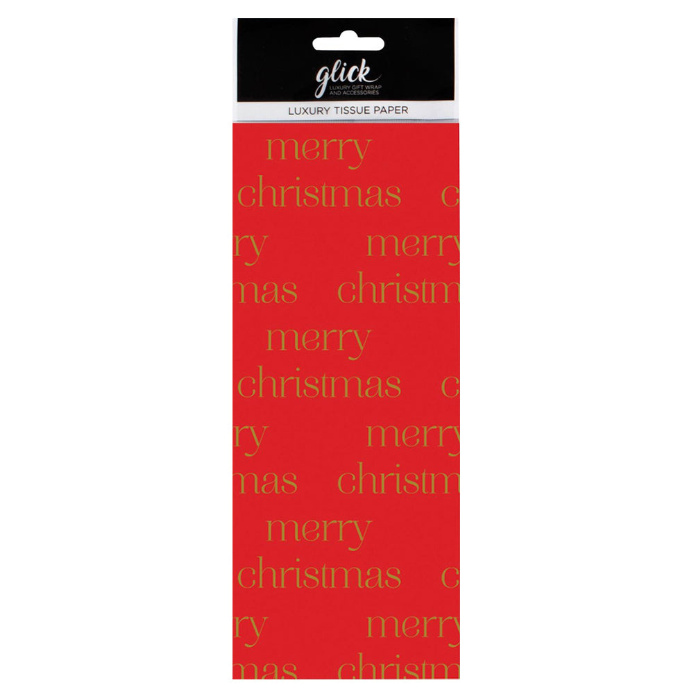 Merry Christmas Red Gold Text Tissue Paper 4 Sheets of 50 x 75 cm Glick Tissue Wrapping Paper