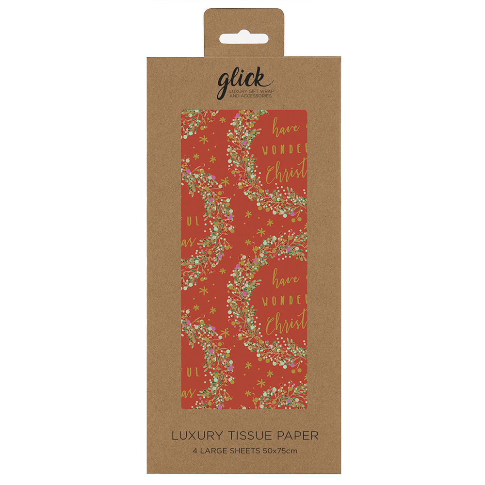 WONDERFUL WREATH red christmas Tissue Paper 4 Sheets of 50 x 75 cm Glick Tissue Wrapping Paper