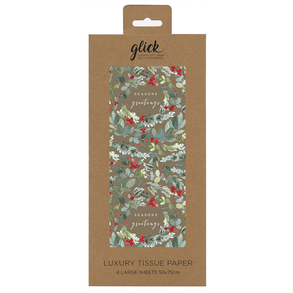 Christmas Foliage Gold Tissue Paper 4 Sheets of 50 x 75 cm Glick Tissue Wrapping Paper