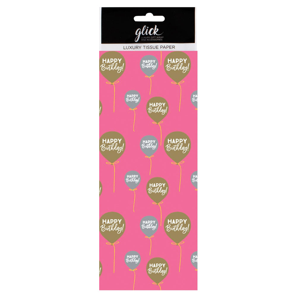 Tom Birthday Balloons Pink Metallic Tissue Paper 4 Sheets of 50 x 75 cm Glick Tissue Wrapping Paper