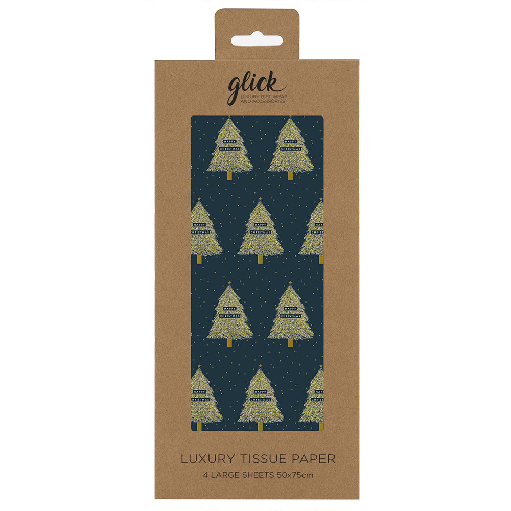 Twinkly Tree Navy Gold Christmas Tissue Paper 4 Sheets of 50 x 75 cm Glick Tissue Wrapping Paper
