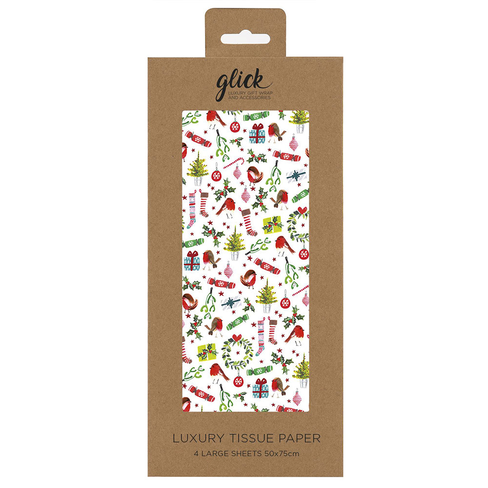 Christmas Trimmings White Ornaments Tissue Paper 4 Sheets of 50 x 75 cm Glick Tissue Wrapping Paper