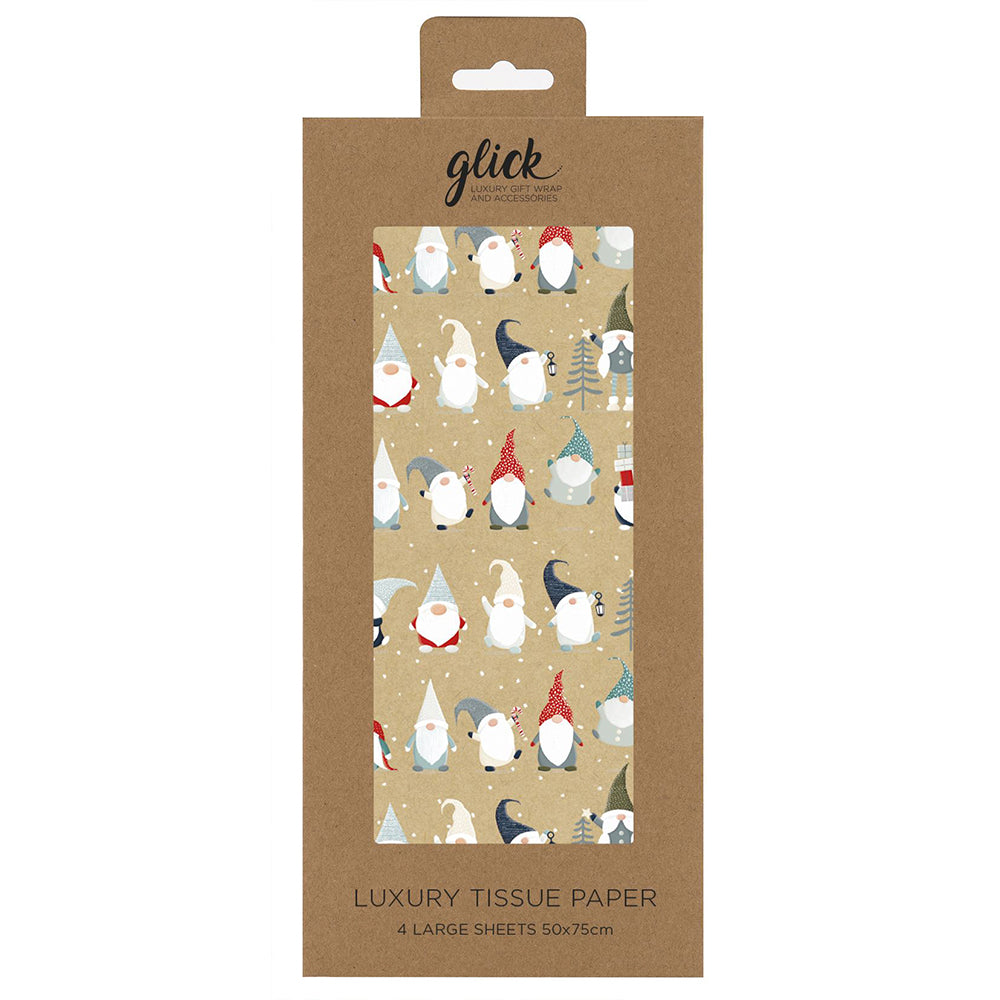 Gonk Kraft Gnome Christmas Tissue Paper 4 Sheets of 50 x 75 cm Glick Tissue Wrapping Paper