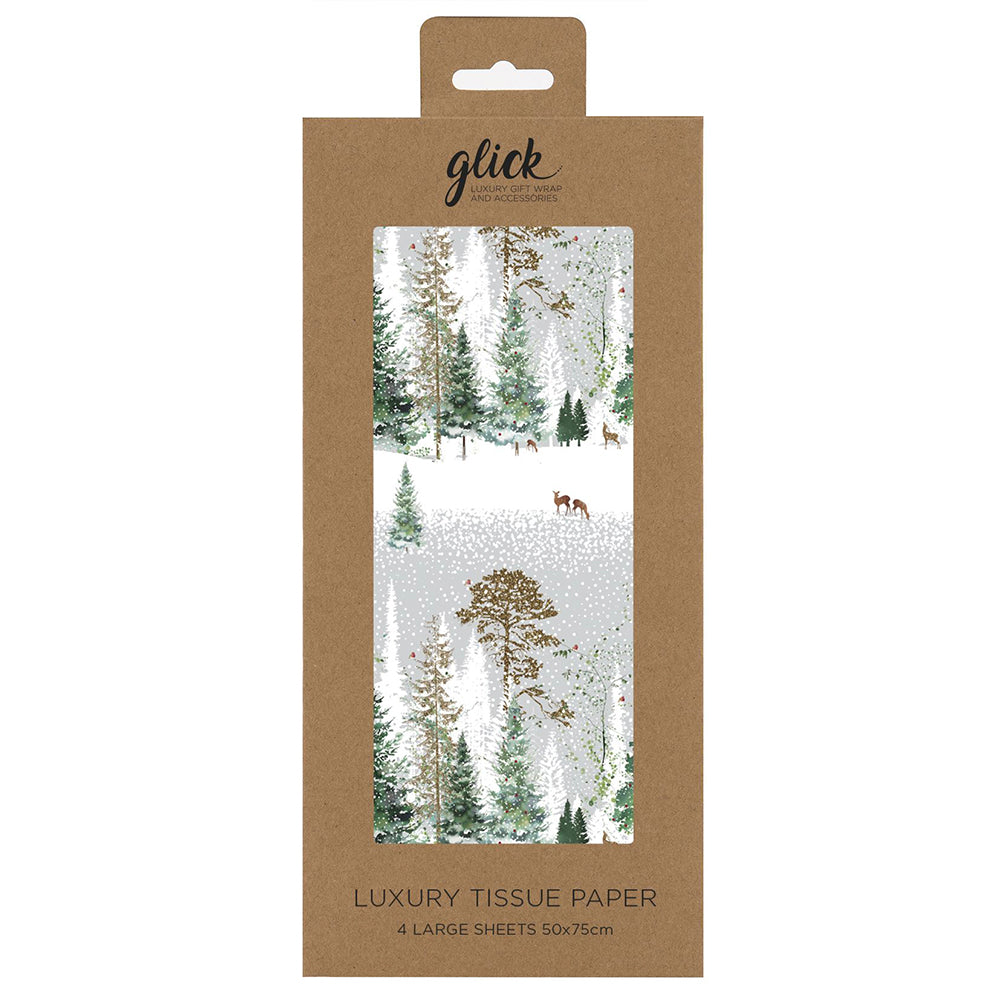 Magical Forest Silver Trees Christmas Tissue Paper 4 Sheets of 50 x 75 cm Glick Tissue Wrapping Paper