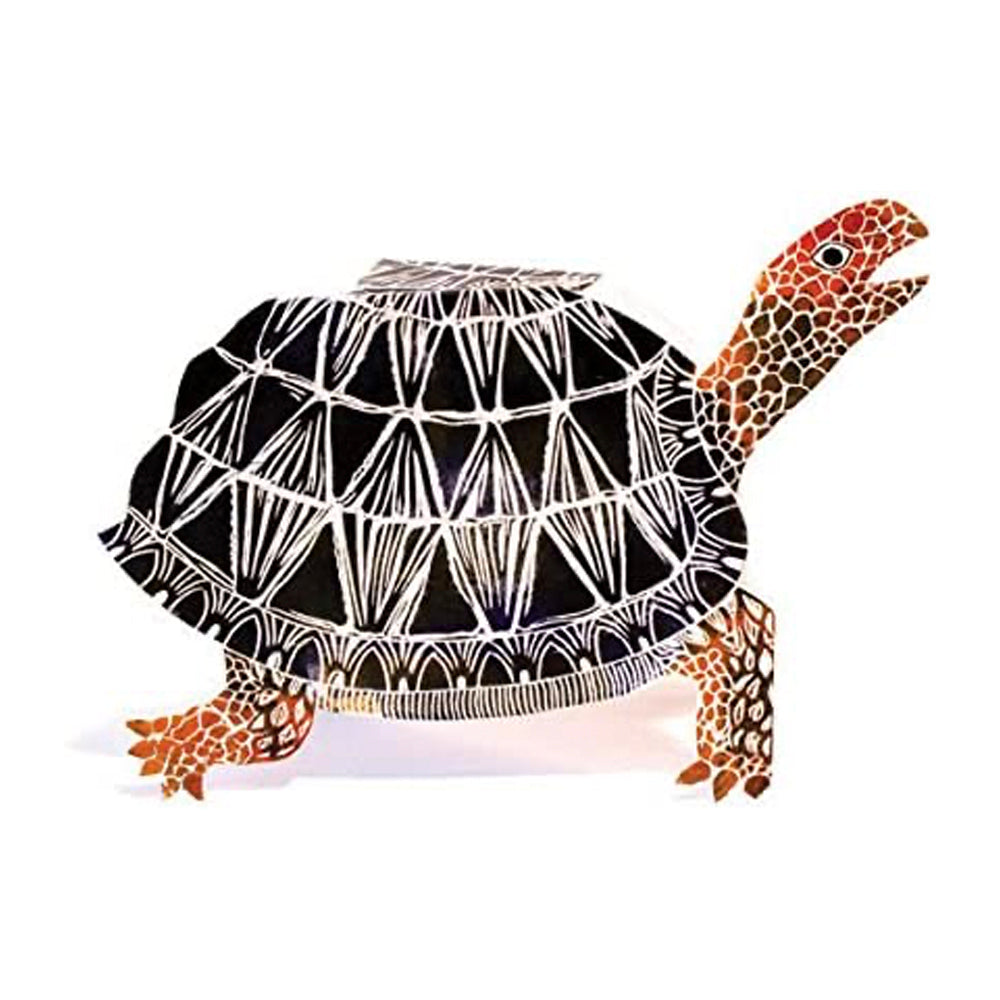 Tortoise 3D Sculptural Judy Lumley Greetings Card from Lino Cut Designs with envelope