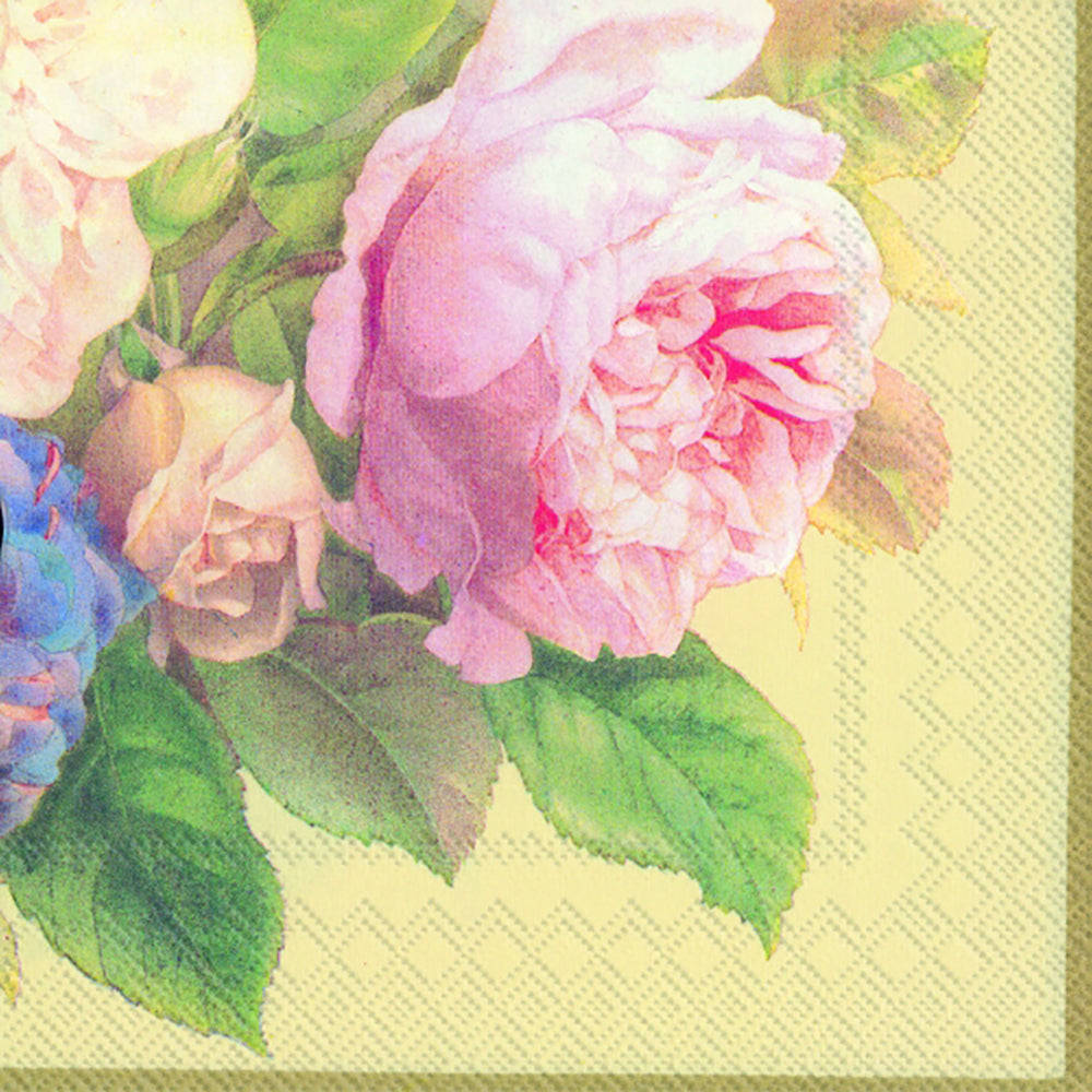 Fairy Rose Cream Pink Flowers IHR Paper Lunch Napkins 33 cm sq 3 ply 20 pack