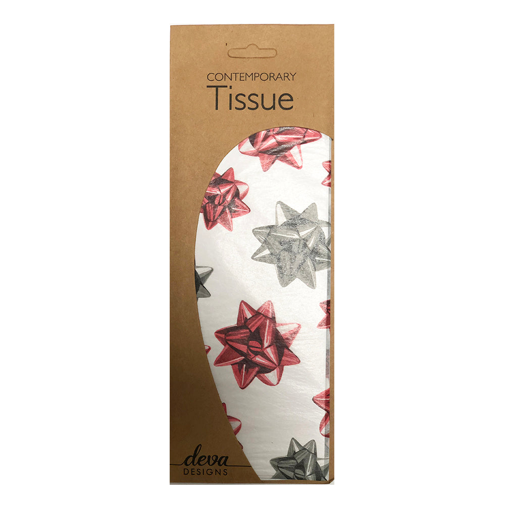 Painted Bows Red Silver Tissue Paper 4 Sheets of 20 x 30" Deva Tissue Wrapping Paper