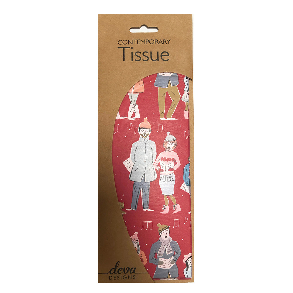 Carol Singers Red Christmas Tissue Paper 4 Sheets of 20 x 30" Deva Tissue Wrapping Paper