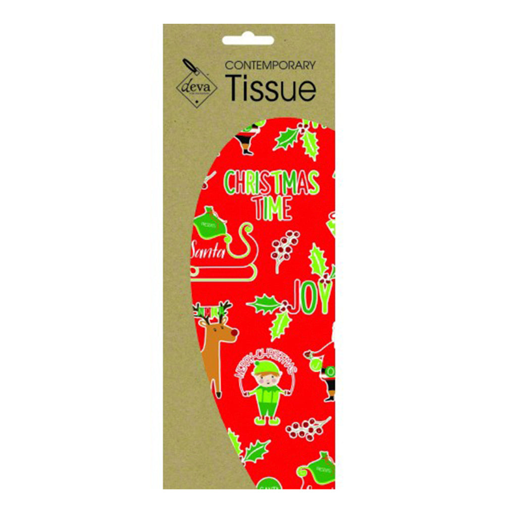 Christmas Time Red Green Tissue Paper 4 Sheets of 20 x 30" Deva Tissue Wrapping Paper