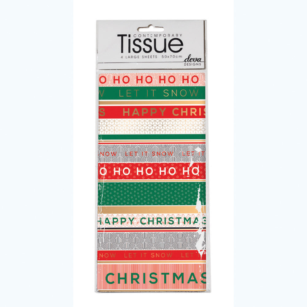 Traditional Stripe Christmas Tissue Paper 4 Sheets of 20 x 30" Deva Tissue Wrapping Paper