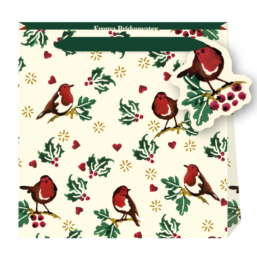 Emma Bridgewater Little Robin Christmas Small Luxury Paper Gift Bag, size: 130 x 130 x 70mm