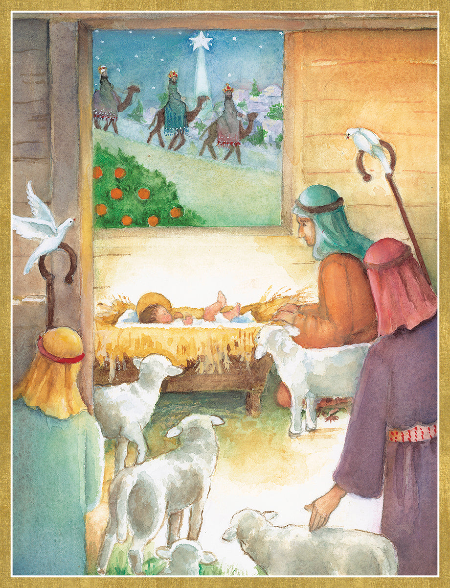 Creche Nativity Caspari Christmas Cards 118mm x 153mm 5 in a pack