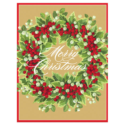 Holly and Berry Wreath by Janine Moore Caspari Christmas Cards 118mm x 153mm 5 in a pack