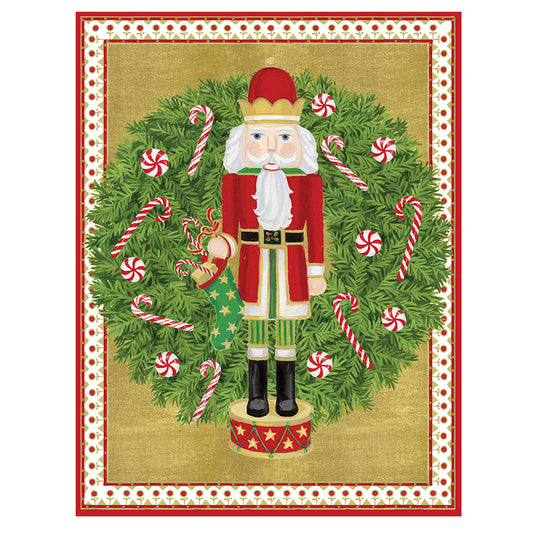 Nutcracker and Wreath by Janine Moore Caspari Christmas Cards 118mm x 153mm 5 in a pack