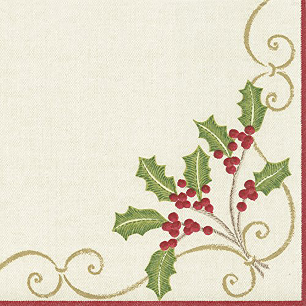 Christmas Embroidery paper linen Caspari Paper Cocktail Napkins 25 cm 15 pack