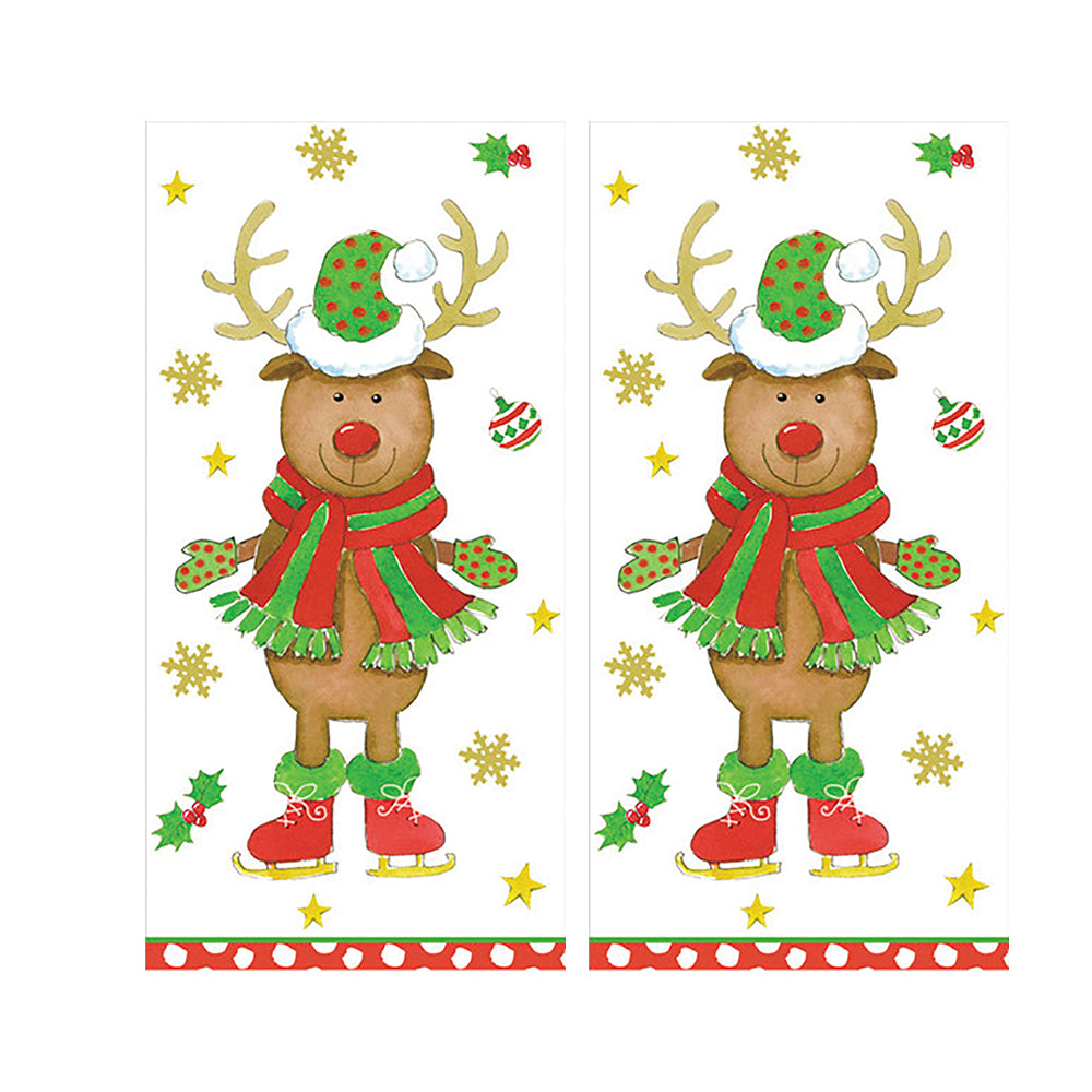 Sweater Party Reindeer Christmas Caspari Paper Pocket Tissues - 2 packs of 10 tissues 21 cm square