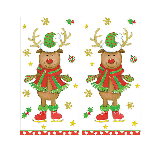 Sweater Party Reindeer Christmas Caspari Paper Pocket Tissues - 2 packs of 10 tissues 21 cm square