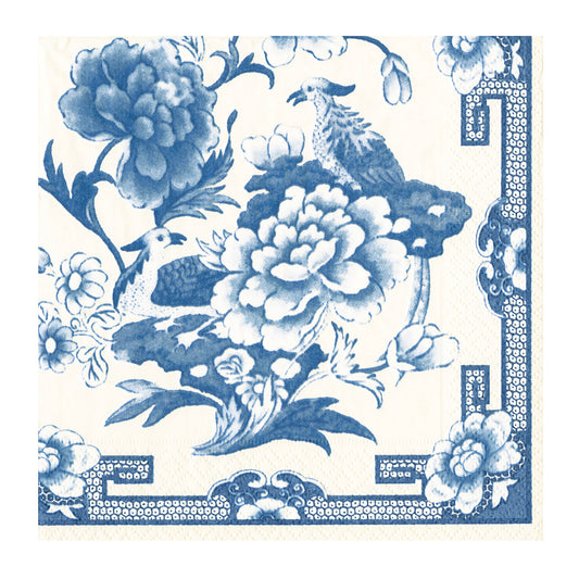Blue and White Floral Caspari Paper Dinner Napkins 40 cm square 3 ply 20 pack
