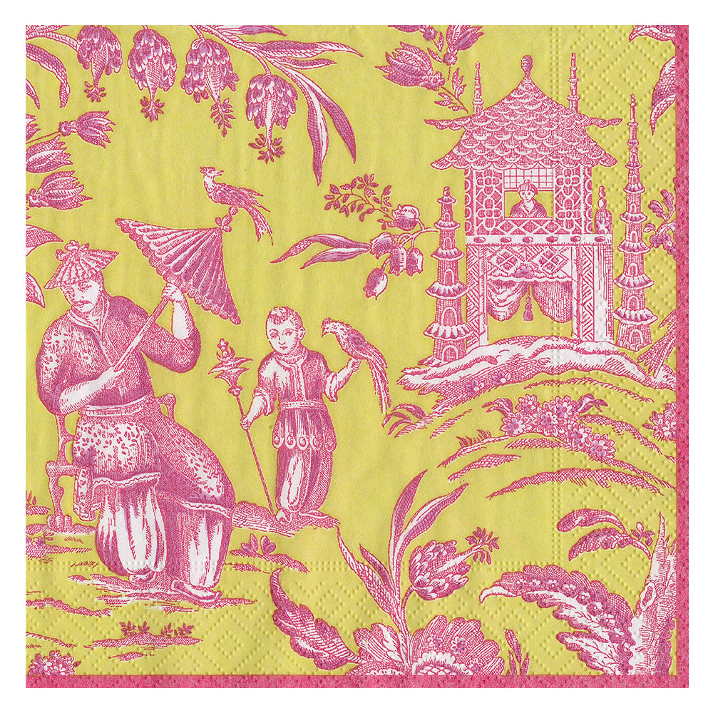 Chartreuse Silk Road Caspari Paper Table Napkins 33 cm square 3 ply lunch napkins