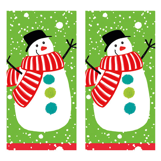 Pom Pom Snowmen Green  Christmas Caspari Paper Pocket Tissues - 2 packs of 10 tissues 21 cm square