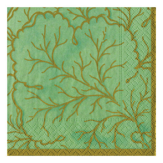 Gilded Majolica Celadon Green Caspari Paper Table Cocktail Napkins 25 cm square 3 ply