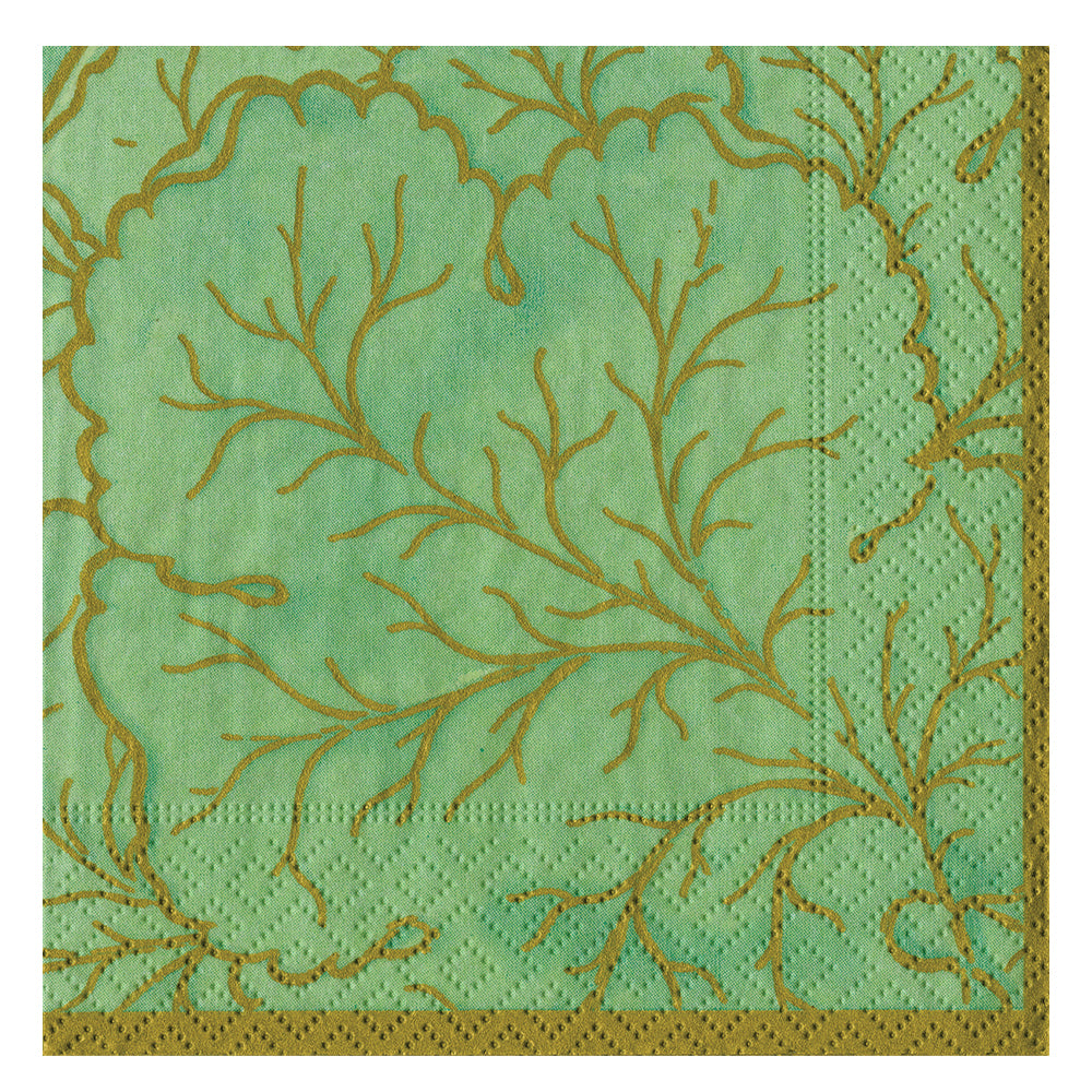 Gilded Majolica Celadon Green Caspari Paper Table Lunch Napkins 33 cm square 3 ply