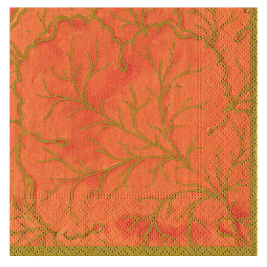 Gilded Majolica Coral Caspari Paper Table Lunch Napkins 33 cm square 3 ply