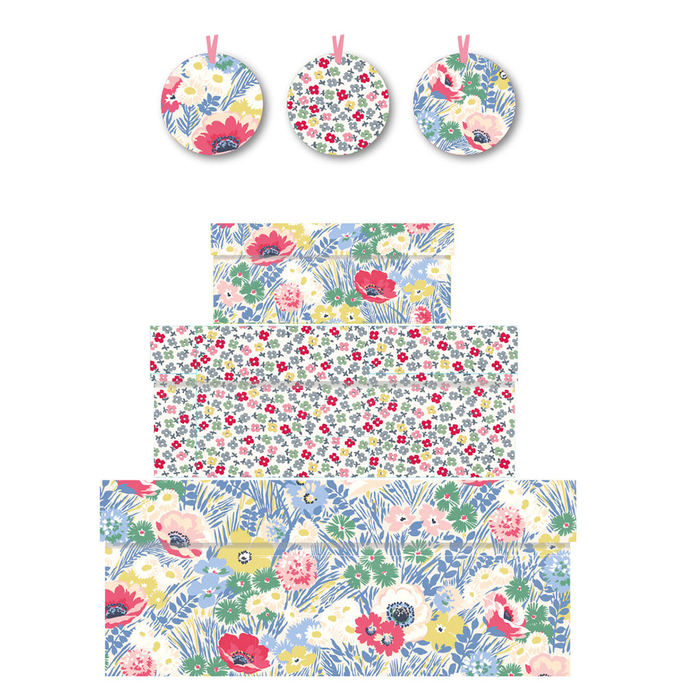 Cath Kidston Winfield Flowers Nest of 3 Boxes Nest of 3 Boxes Size: small 165 x 50 x 110mm Medium: 230 x 90 x 165mm Large: 310 x 130 x 225mm