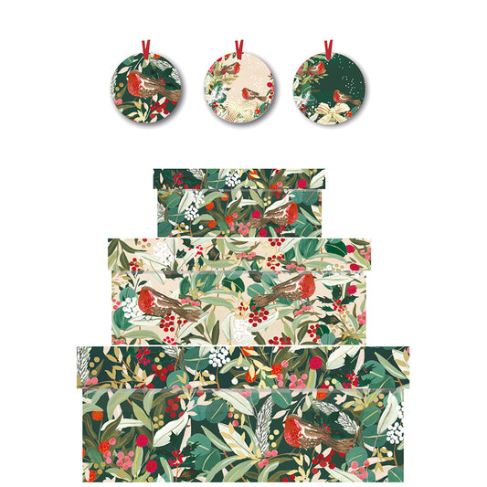 Louise Tiler Christmas Birds Nest of 3 Boxes Nest of 3 Boxes Size: small 165 x 50 x 110mm Medium: 230 x 90 x 165mm Large: 310 x 130 x 225mm