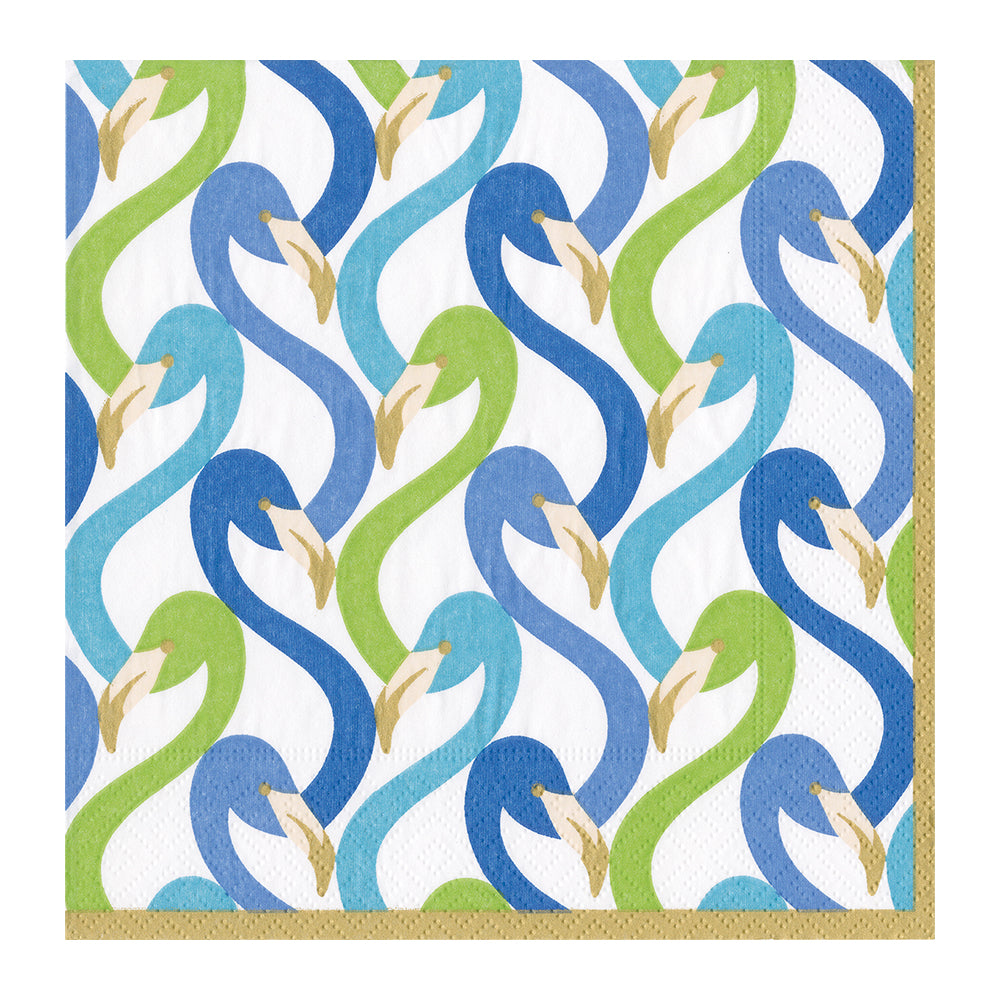 Flamingo Flock Blue Caspari Paper Table Napkins 33 cm square 3 ply lunch napkins