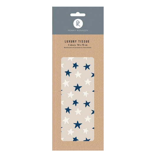 Penny Kennedy Designs Linen Astros Blue White Stars Tissue Wrapping Paper 4 sheets 50 x 70 cm