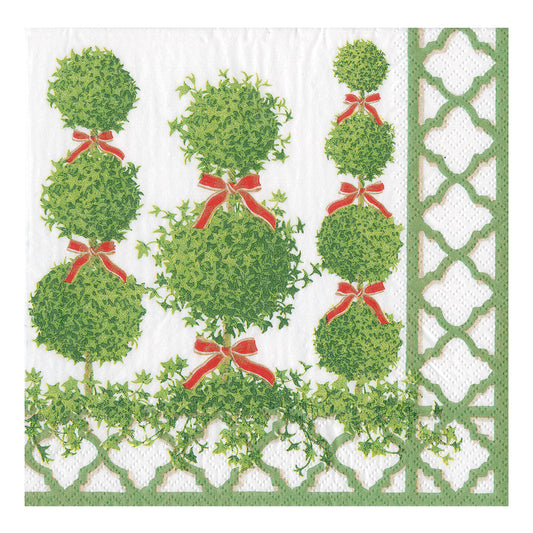 Topiaries Green Border Caspari Paper Table Cocktail Napkins 25 cm square 3 ply