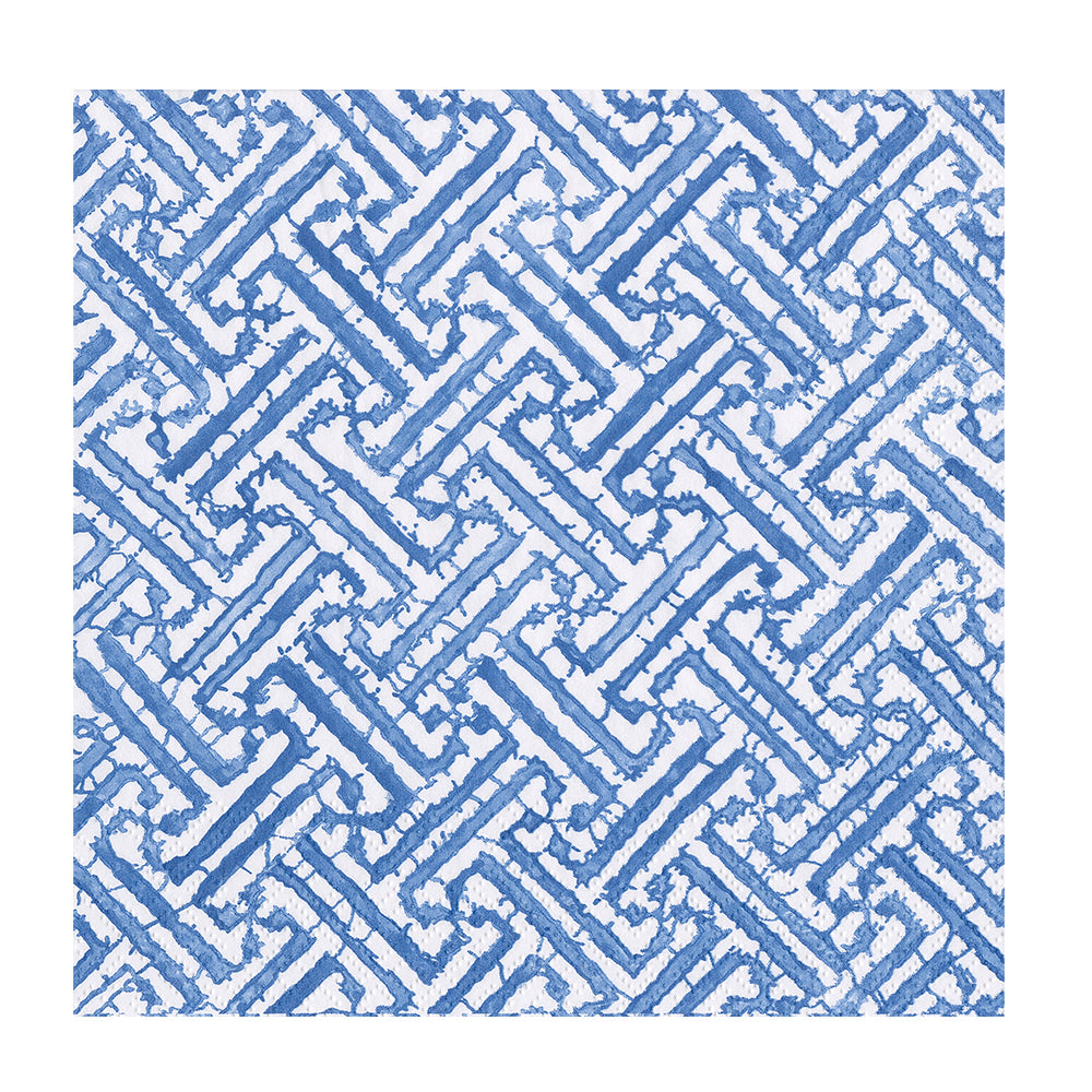 Blue Fretwork Geometric Caspari Paper Dinner Napkins 40 cm square 3 ply 20 pack