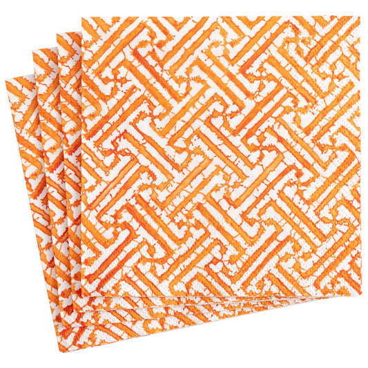 Fretwork Orange Caspari Paper Dinner Napkins 40 cm square 3 ply