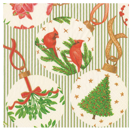 Botanical Ornaments Christmas Caspari Paper Table Napkins 40 cm square 3 ply dinner napkins