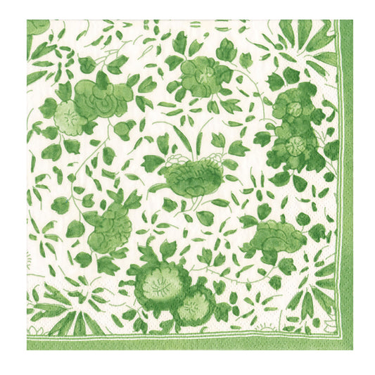 Green Delft Floral Caspari Paper Dinner Napkins 40 cm square 3 ply 20 pack