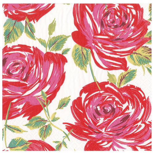 Bella Rosa Red Roses Caspari Paper Table Napkins 40 cm square 3 ply dinner napkins
