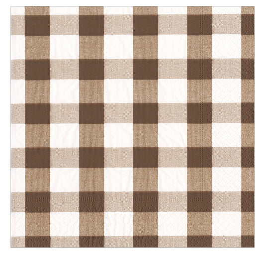 Gingham Chocolate Checked Caspari Paper Table Lunch Napkins 33 cm square 3 ply