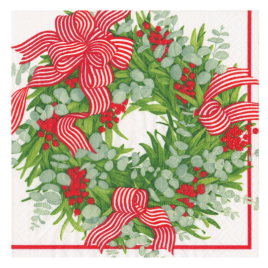 Ribbon Stripe Wreath Christmas by Ingrid Slyder Caspari Paper Table Napkins 33 cm square 3 ply lunch napkins