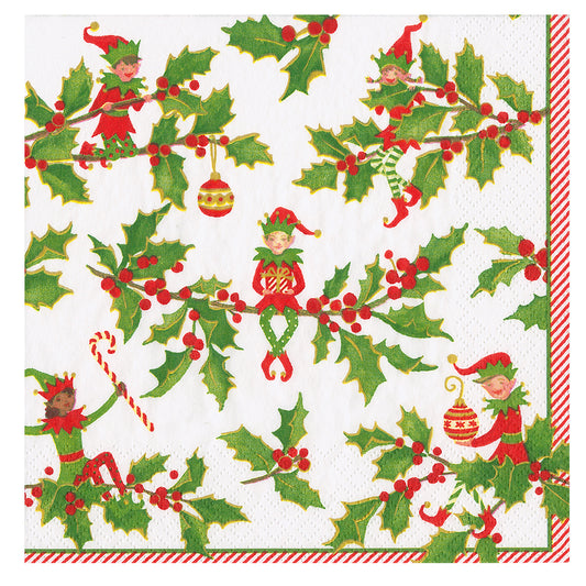 Jingle Elves Christmas Caspari Paper Table Napkins 33 cm square 3 ply lunch napkins