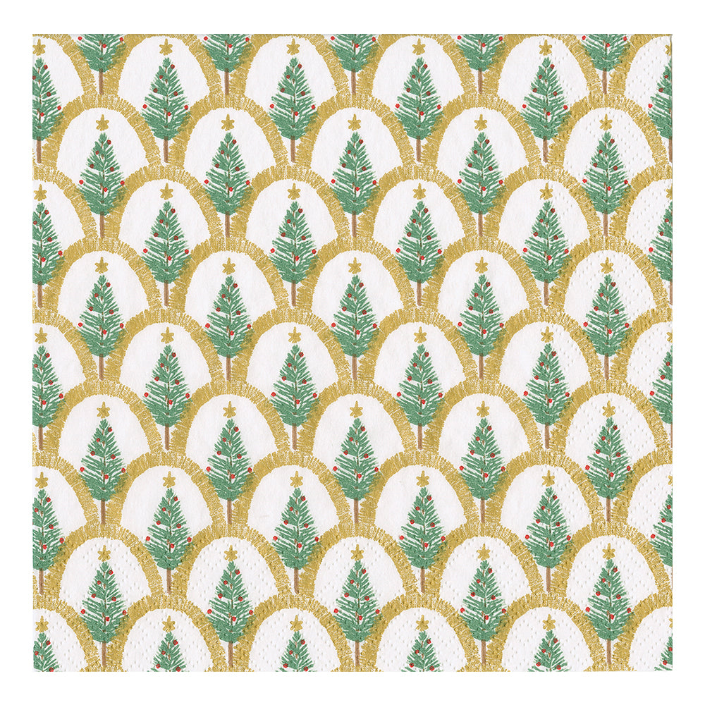 Deco Christmas Trees Gold Caspari Paper Table Napkins 33 cm square 3 ply lunch napkins