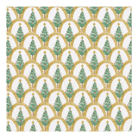 Deco Christmas Trees Gold Caspari Paper Table Napkins 33 cm square 3 ply lunch napkins